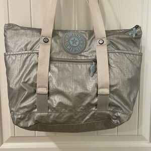 Kipling metallic silver and baby blue bag. Med size great for yoga